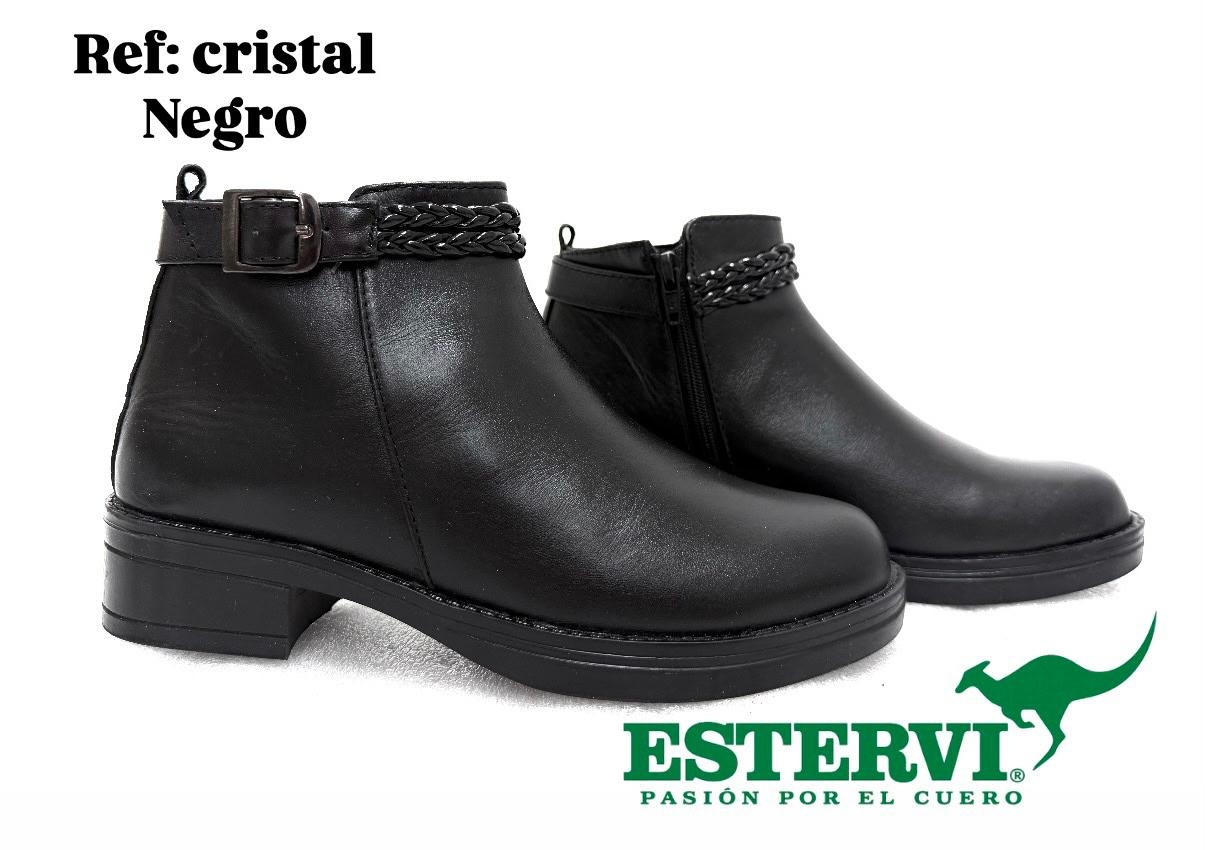 Botín Cristal Cuero Negro