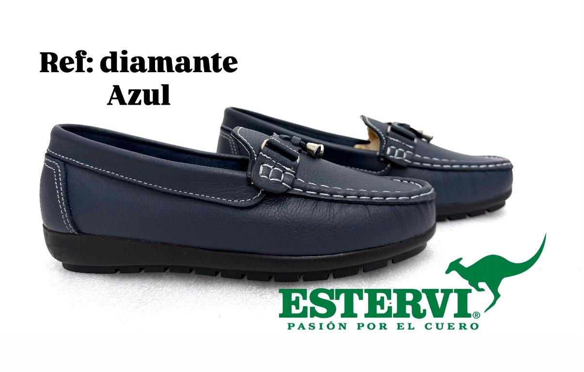 Mocasín Diamante Cuero Azul