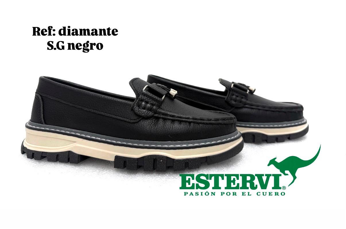 Mocasín Diamante Cuero Negro S.G