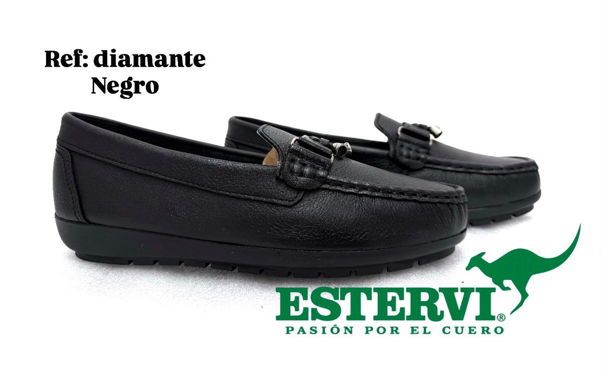 Mocasín Diamante Cuero Negro