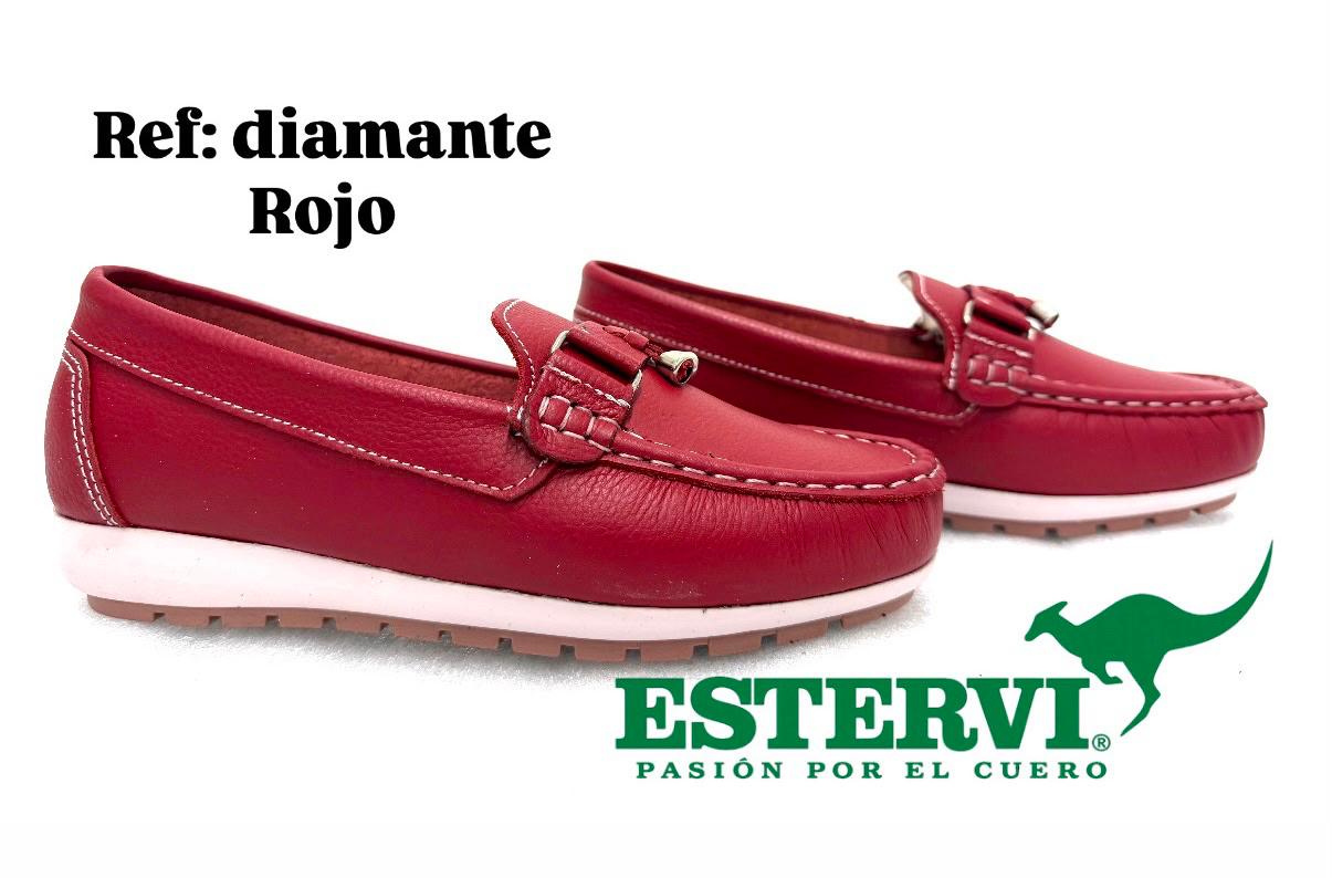 Mocasín Diamante Cuero Rojo