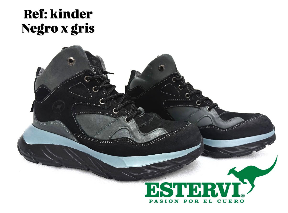 Bota Kinder Cuero Negra x gris