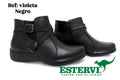 Botín Violeta Cuero Negro
